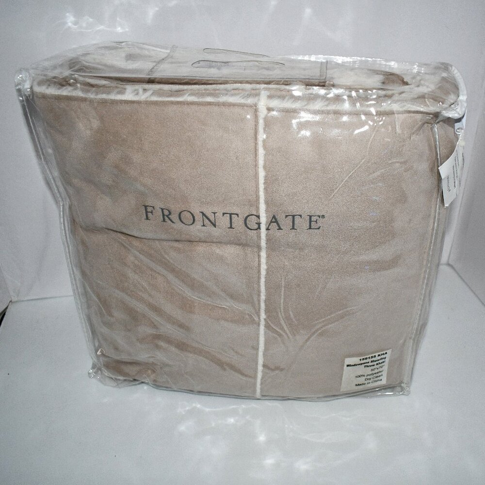 Frontgate Windowpane Faux Shearling Throw Blanket in Khaki 50” x 70” #159155 NIP